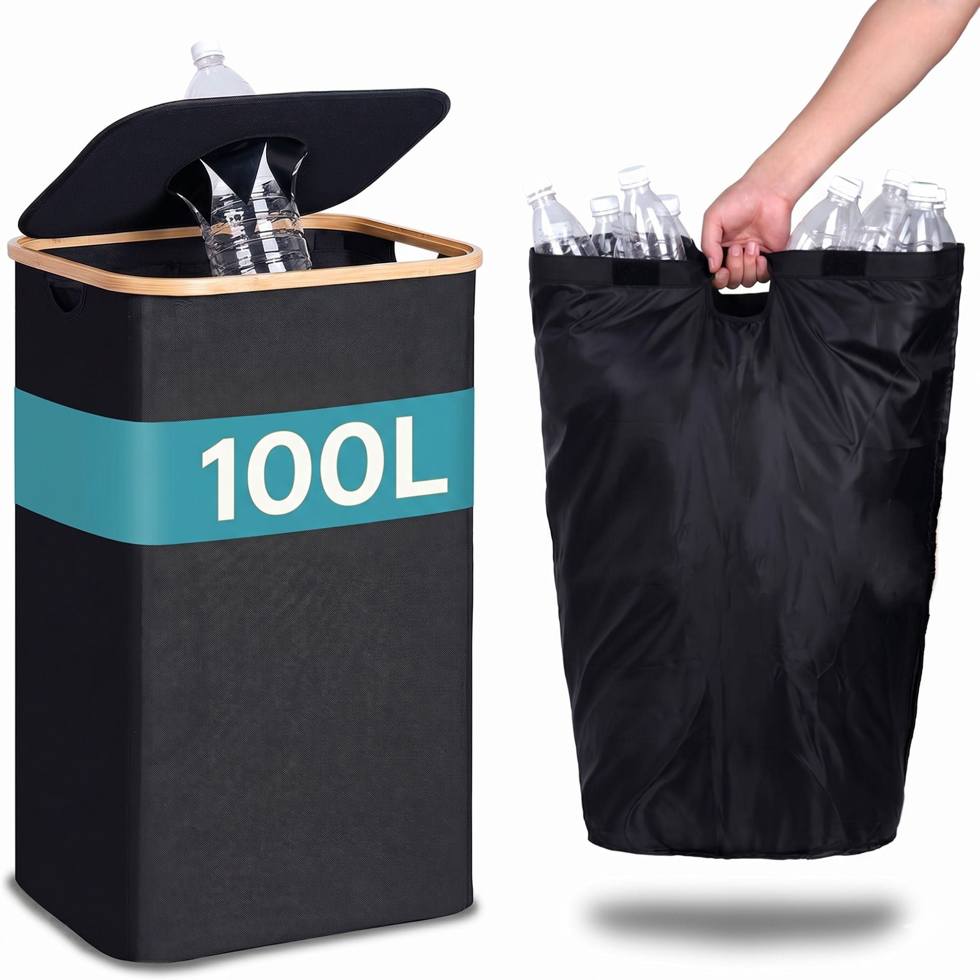 Kosz na Butelki i Puszki Kaucyjne 100L | Wymieny Worek | Składany Organizer do Segregacji