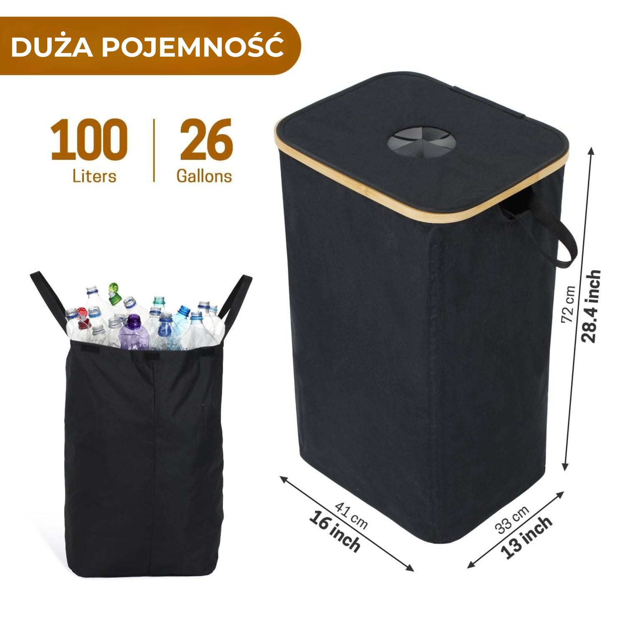 Kosz na Butelki i Puszki Kaucyjne 100L | Wymieny Worek | Składany Organizer do Segregacji