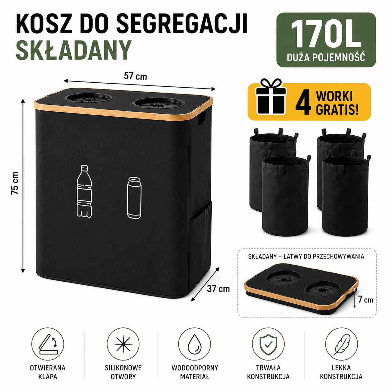 Kosz Dwukomorowy do segregacji odpadów 170L