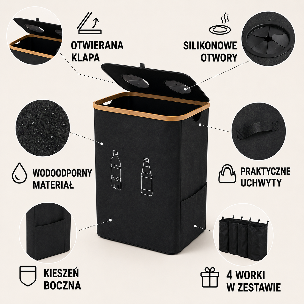 Kosz Dwukomorowy do segregacji odpadów 170L