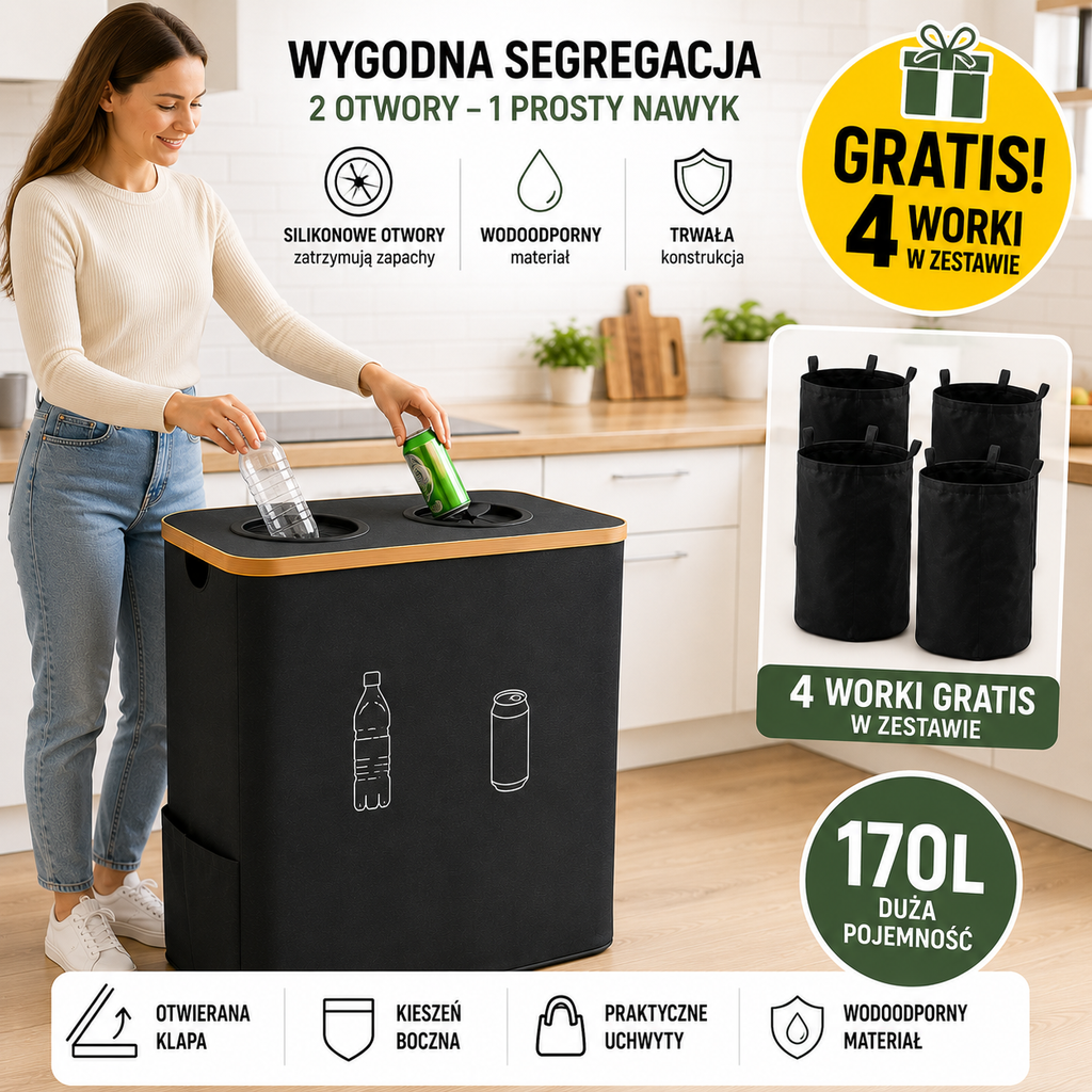 Kosz Dwukomorowy do segregacji odpadów 170L