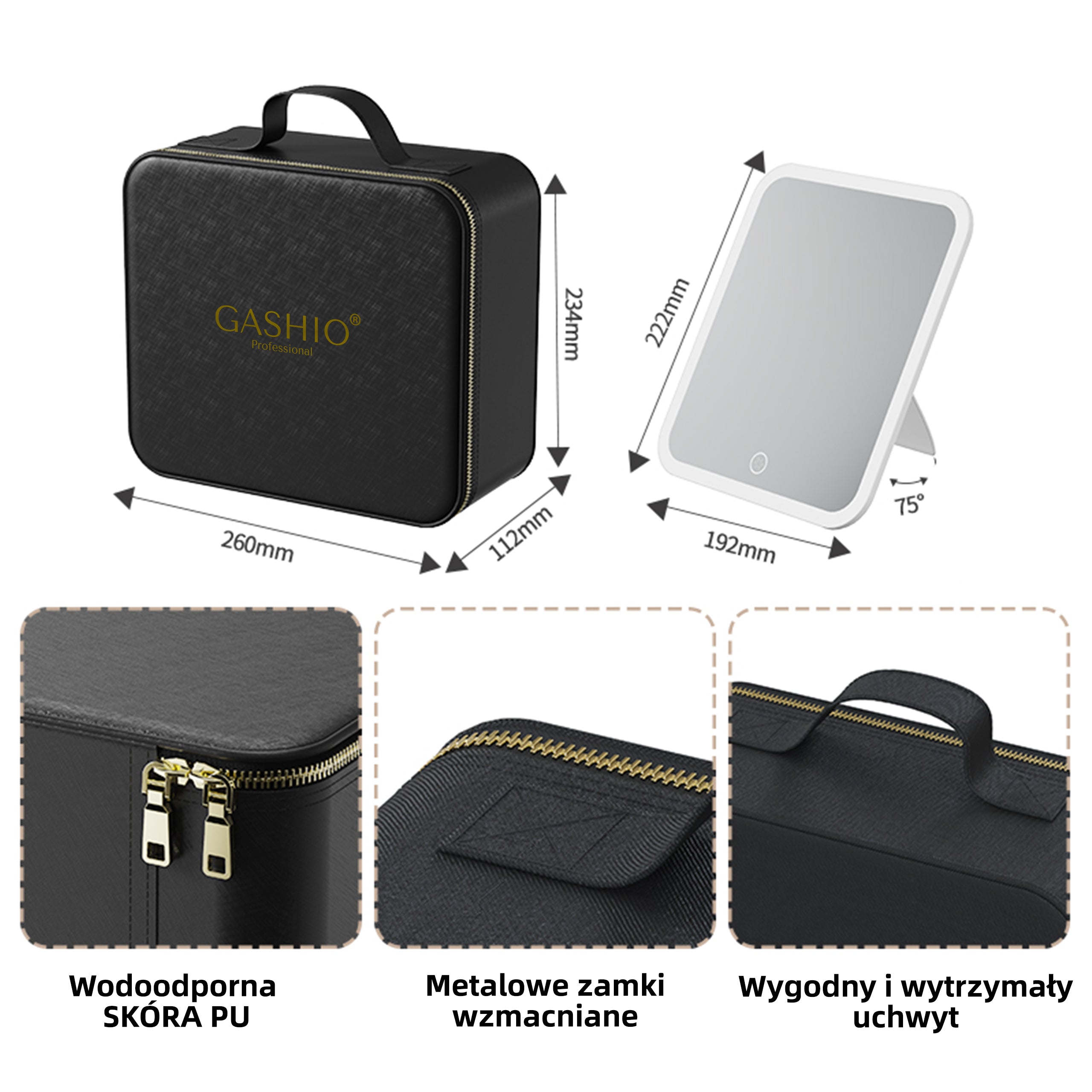 Podróżna kosmetyczka z lusterkiem LED organizer kosmetyczny bezprzewodowy