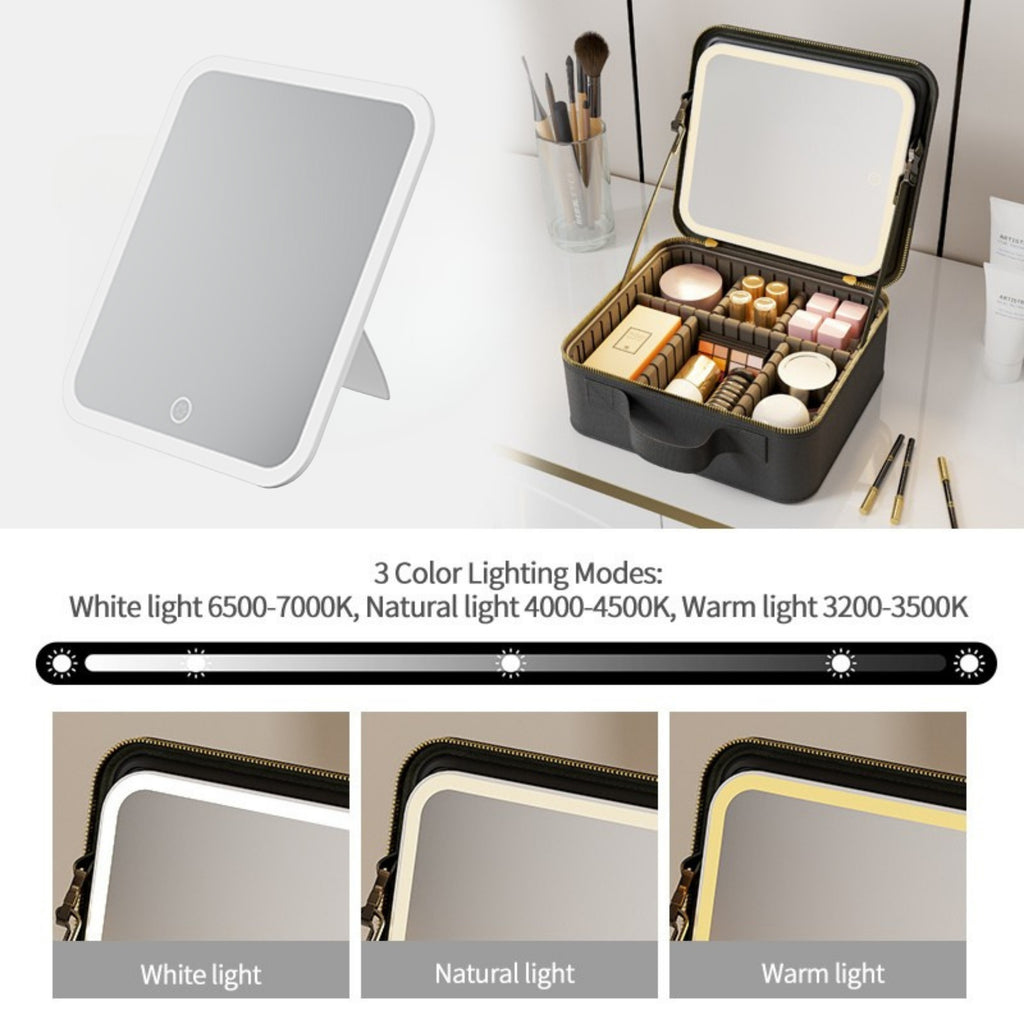 Podróżna kosmetyczka z lusterkiem LED organizer kosmetyczny bezprzewodowy