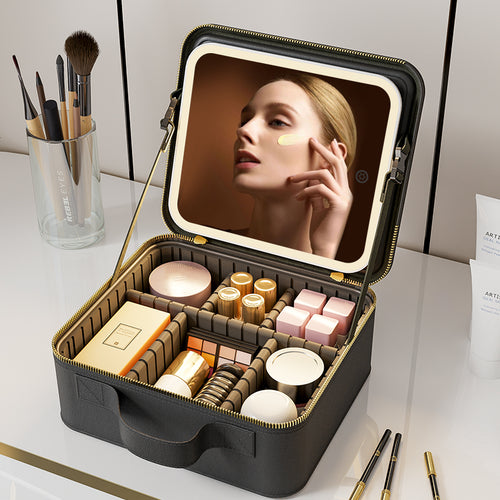 Podróżna kosmetyczka z lusterkiem LED organizer kosmetyczny bezprzewodowy
