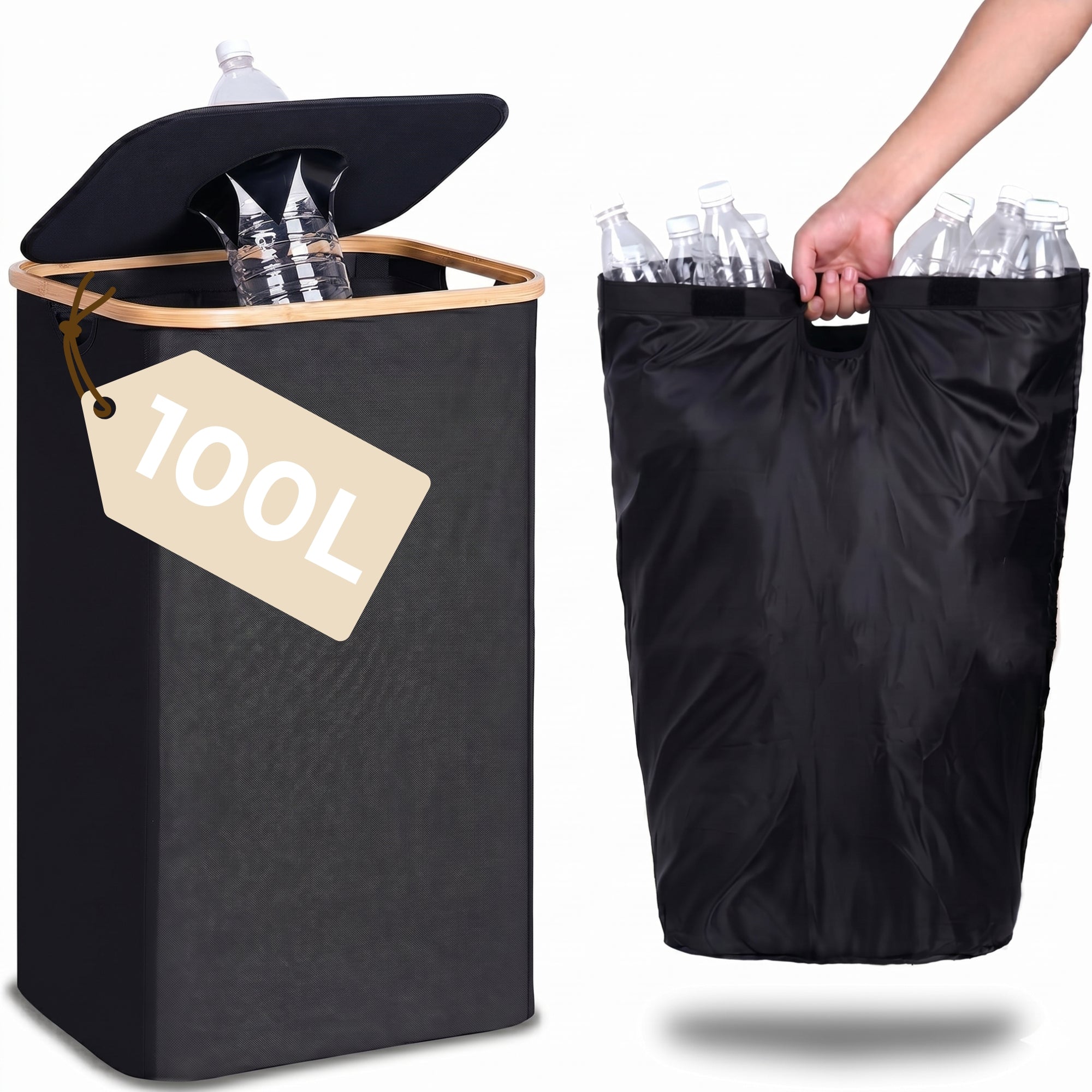 Kosz na Butelki i Puszki Kaucyjne 100L | Wymieny Worek | Składany Organizer do Segregacji
